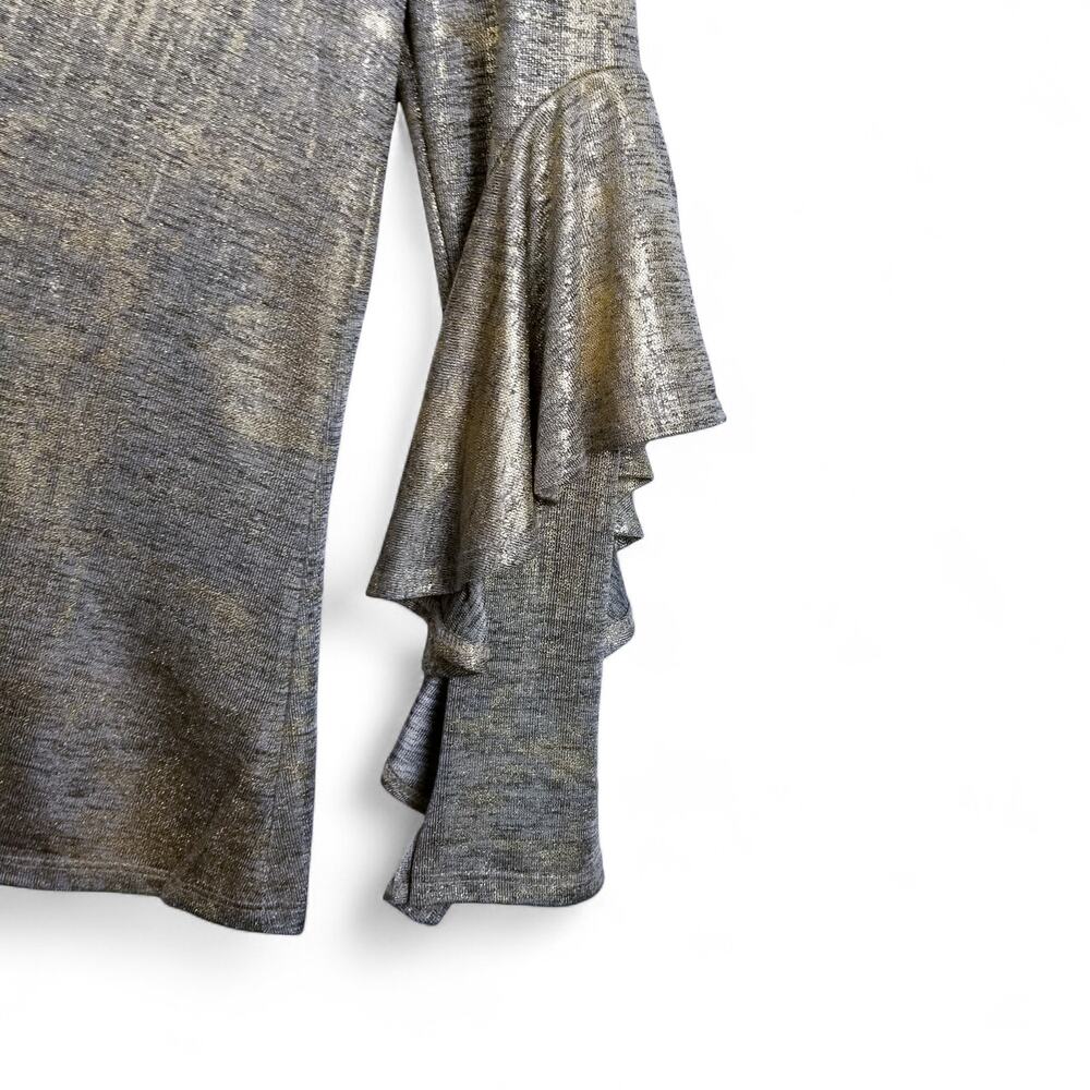 GIBSON LATIMER Shiny Gold Metallic V-neck Flutter Sleeve Pullover Top - Small - Picture 6 of 10
